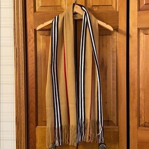 Tan, Red and Black Striped Scarf